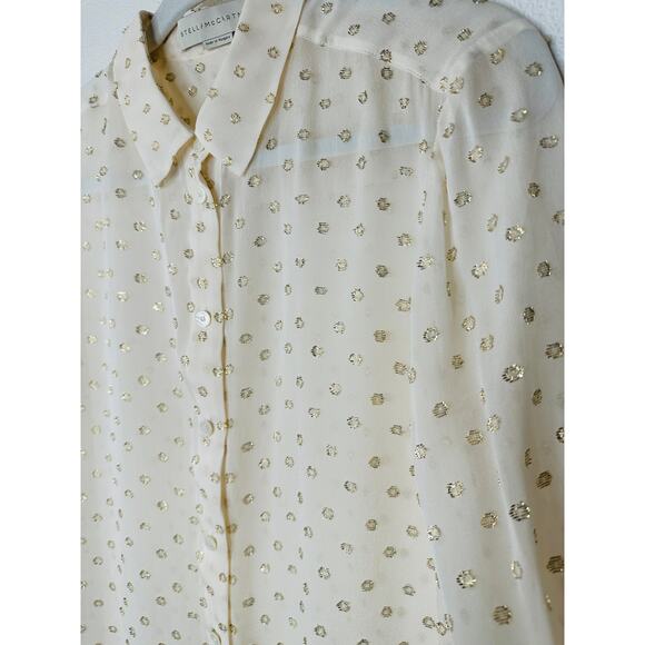 Stella McCartney Sheer Cream Gold Metallic Polka Dot Button Sheer Blouse 44 / L - Picture 4 of 11